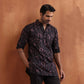 trueBrowns Men's Black Floral Printed Short Kurta | Swadesiicart