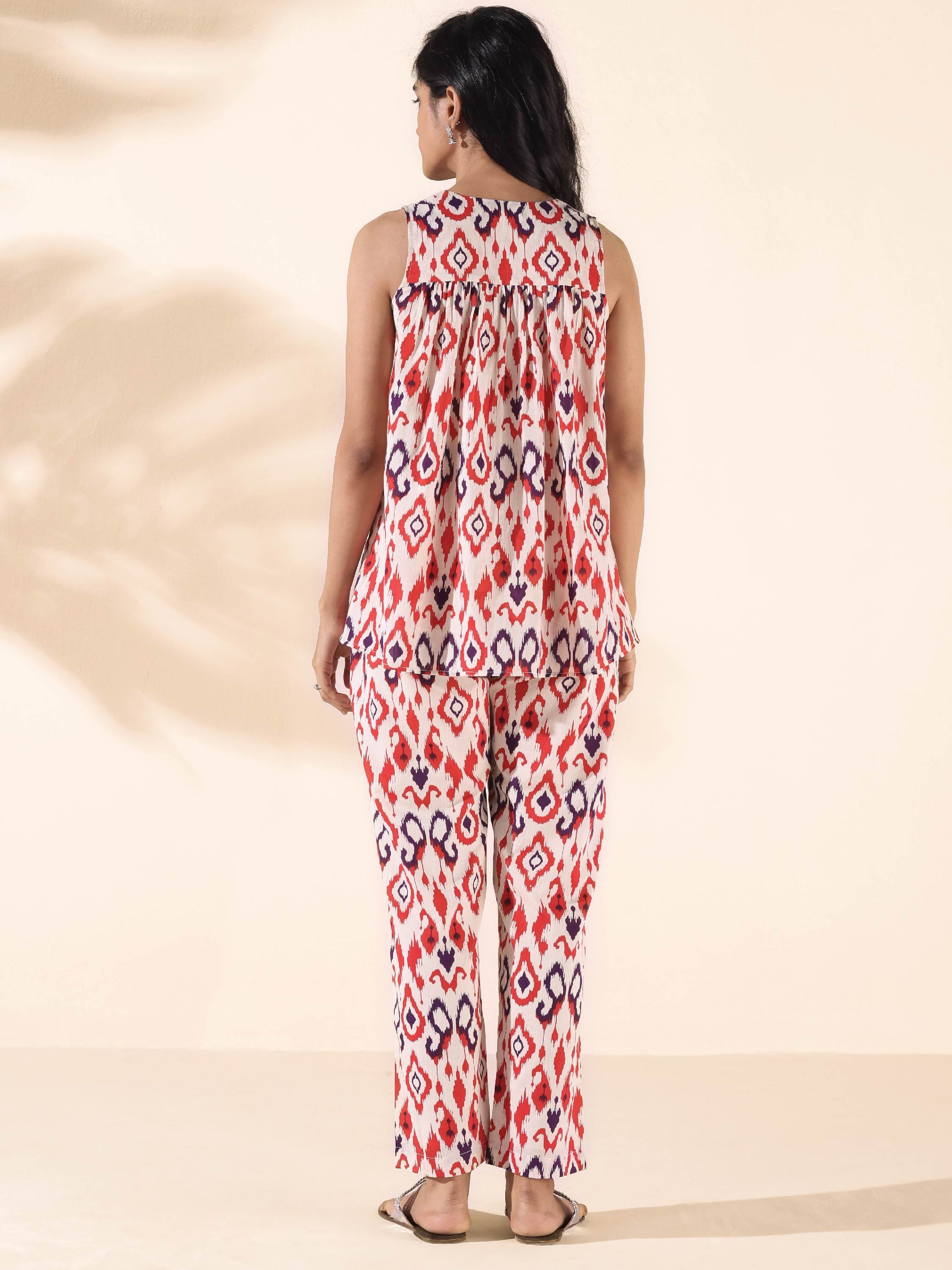 trueBrowns Carrot Cotton Ikat Flared Co-ord Set - Swadesiicart