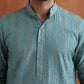 trueBrowns Men's Green Textured Cotton Dobby Kurta | Swadesiicart