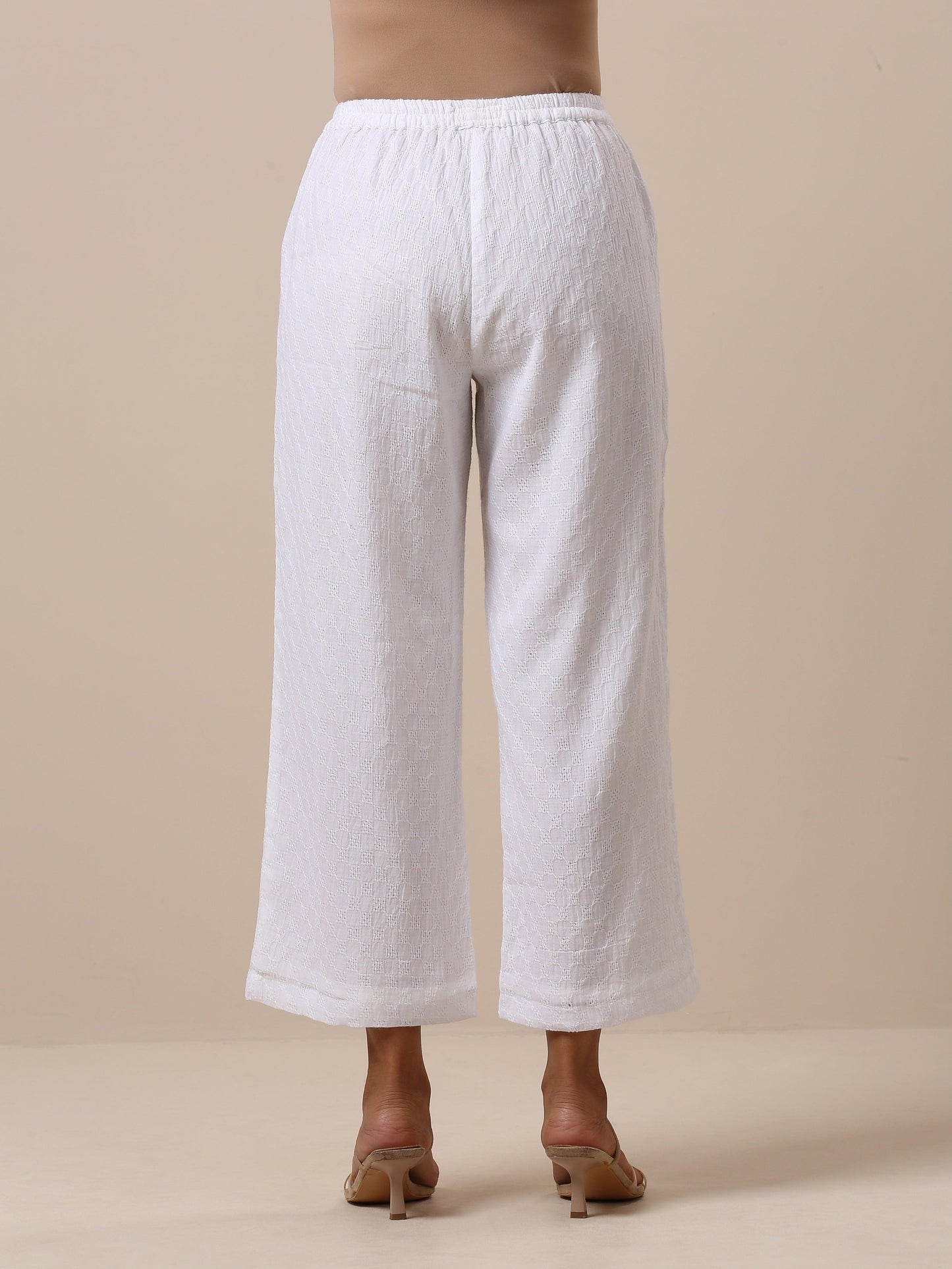 trueBrowns Cotton White Weave Pant | Swadesiicart