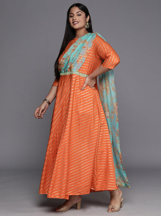 Ahalyaa Plus Size Boat neck Maxi Ethnic Dress | Swadesiicart