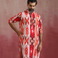 trueBrowns Men's Maroon Ikat Print Mandarin Collar Kurta | Swadesiicart