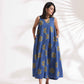 trueBrowns Blue Cotton Print Sleeveless Dress | Swadesiicart