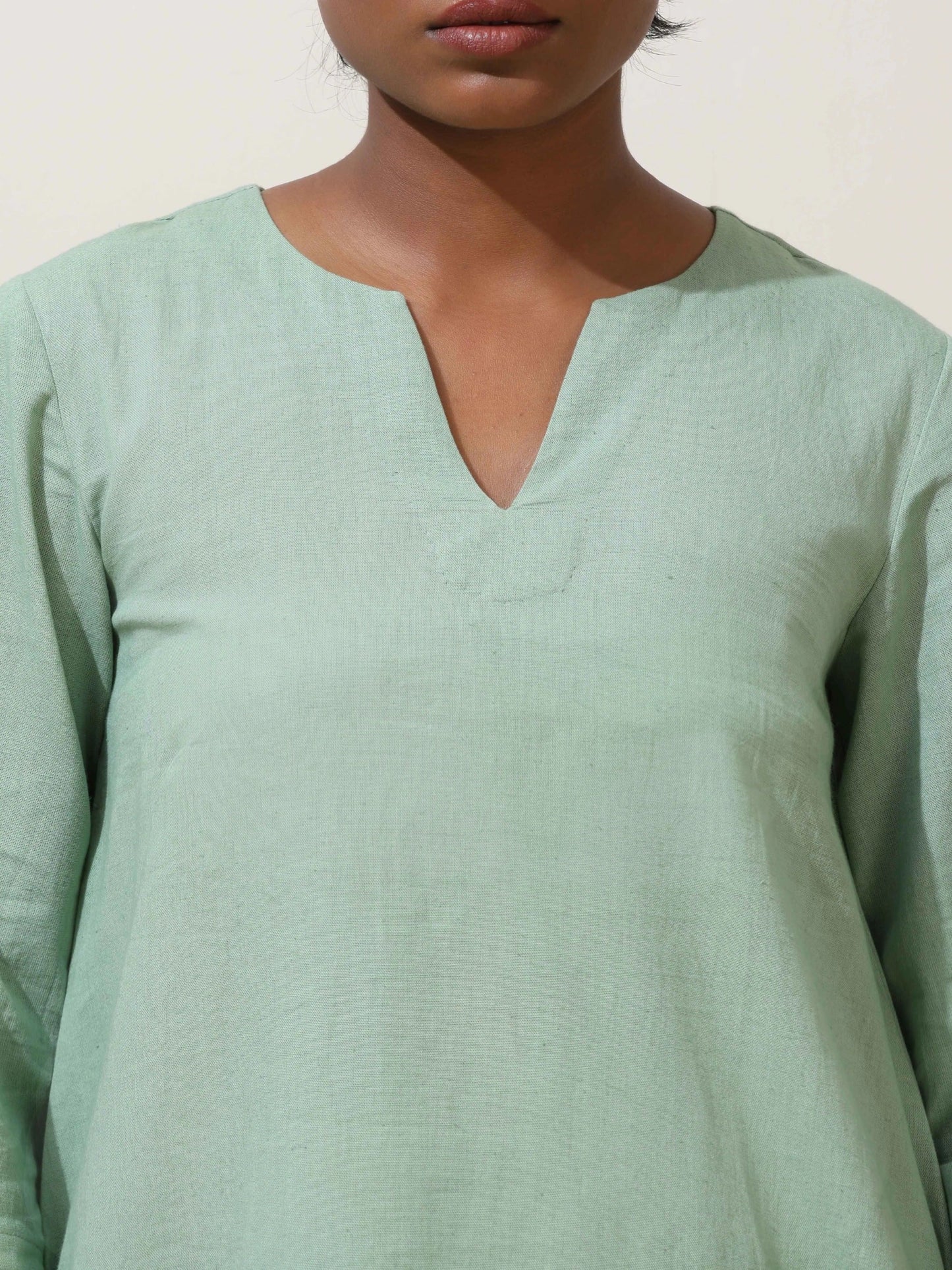 trueBrowns Mint Green Cotton Linen Kurta Co-Ord Set