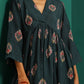 trueBrowns Deep Blue Floral Bunch Muslin Silk Printed V-Neck Waist Gathered Kurta Pant Set | Swadesiicart