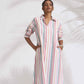 trueBrowns Off-White Cotton Multi Stripe A-line Kurta Set | Swadesiicart