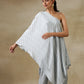 trueBrowns Grey Bandhani Printed Silk One-Shoulder Kurta Pant Set | Swadesiicart