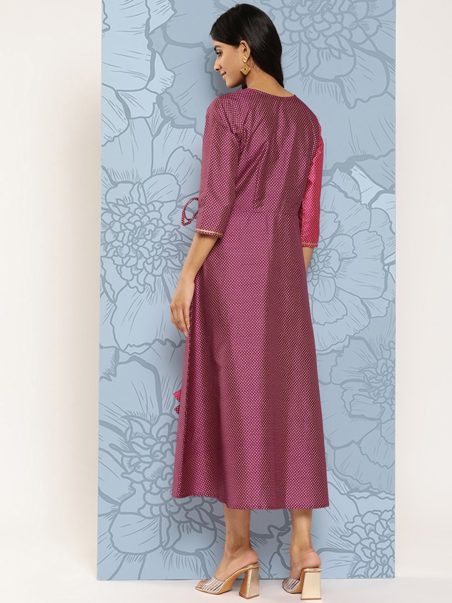 Ahalyaa Colourblocked Printed Wrap Ethnic Dress | Swadesiicart