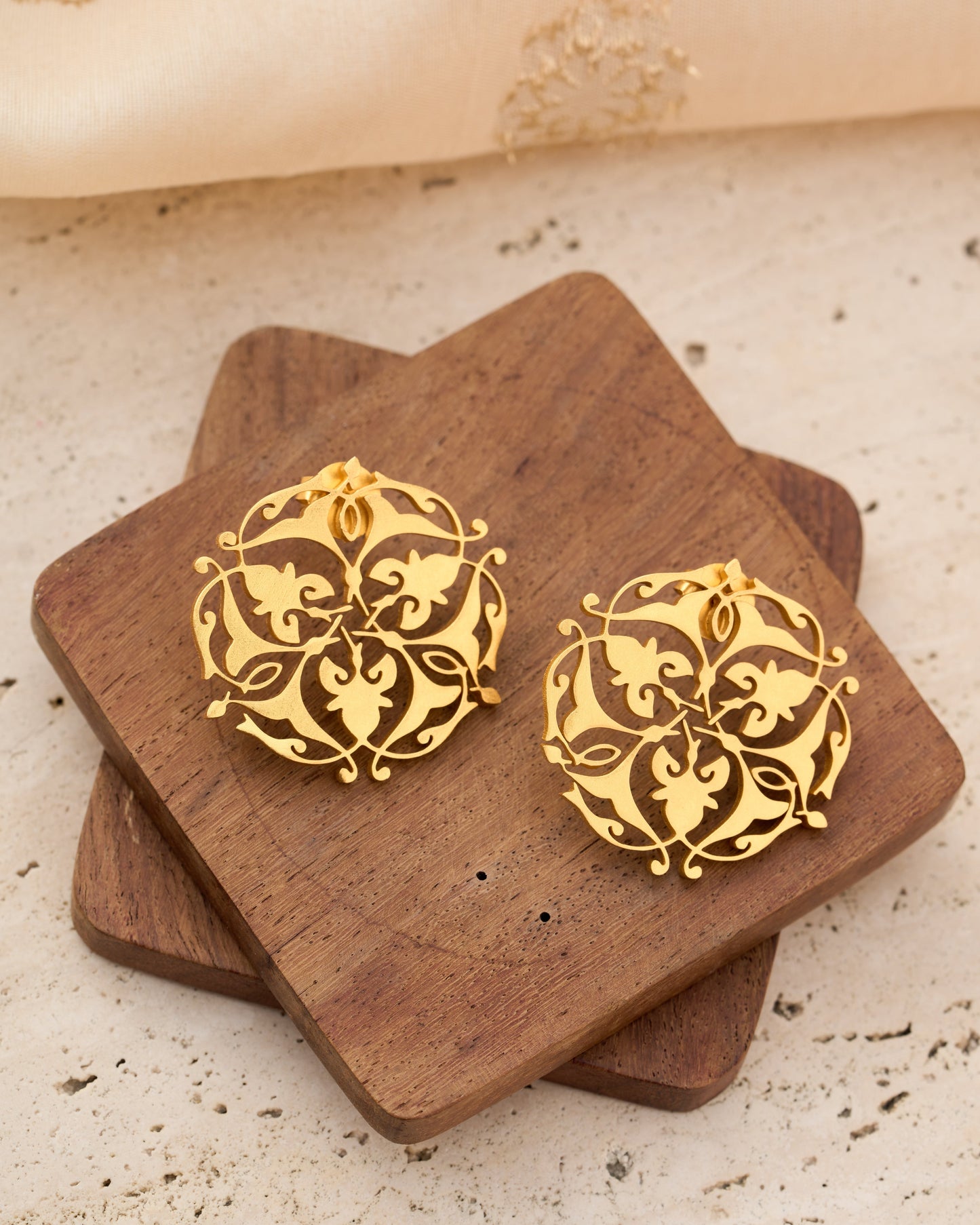 trueBrowns Gold-Polished Leaf Earrings | Swadesiicart