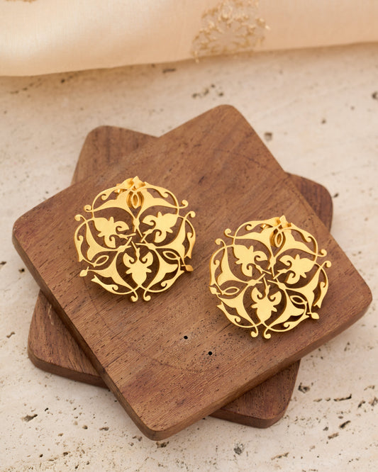 trueBrowns Gold-Polished Leaf Earrings | Swadesiicart