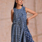 trueBrowns Indigo Dabu Zig-Zag Lines Print Cotton Sleeveless Kurta Pant Set | Swadesiicart