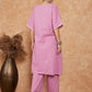 InWeave Women's Mauve Kantha Lace Wrok Kimono Sleeve Kurta Set - Swadesiicart