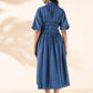 trueBrowns Blue Cotton Dobby Dress | Swadesiicart