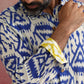 trueBrowns Men's Blue Ikat Print Cambric Shirt | Swadesiicart