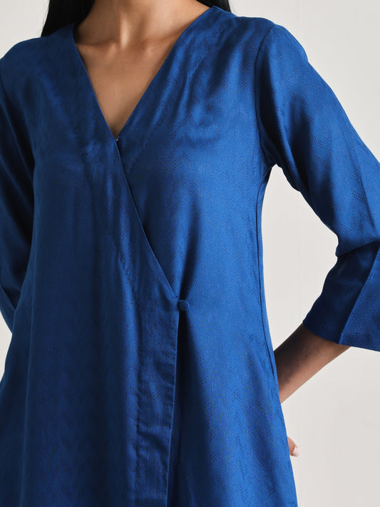 trueBrowns Ink Blue Angrakha Kurta Set | Swadesiicart