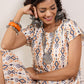 InWeave Off White Orange Black Ikkat Print Round Neck Aline Dress - Swadesiicart
