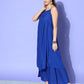 InWeave Women's Ink Blue Strappy Set With Pink Chintz Print Short Organza Cape - Swadesiicart