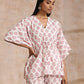 trueBrowns Pink Buta On White Block Print Cotton Kaftan Co-Ord Set - Swadesiicart
