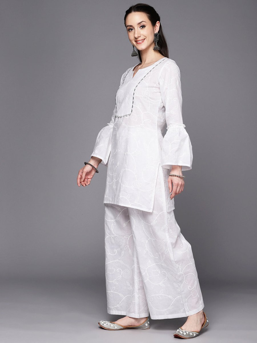 Ahalyaa Women Self Design Pure Cotton Tunic With Palazzos | Swadesiicart