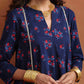 trueBrowns Blue Floral Print Flared Anarkali Kurta Co-ord Set - Swadesiicart