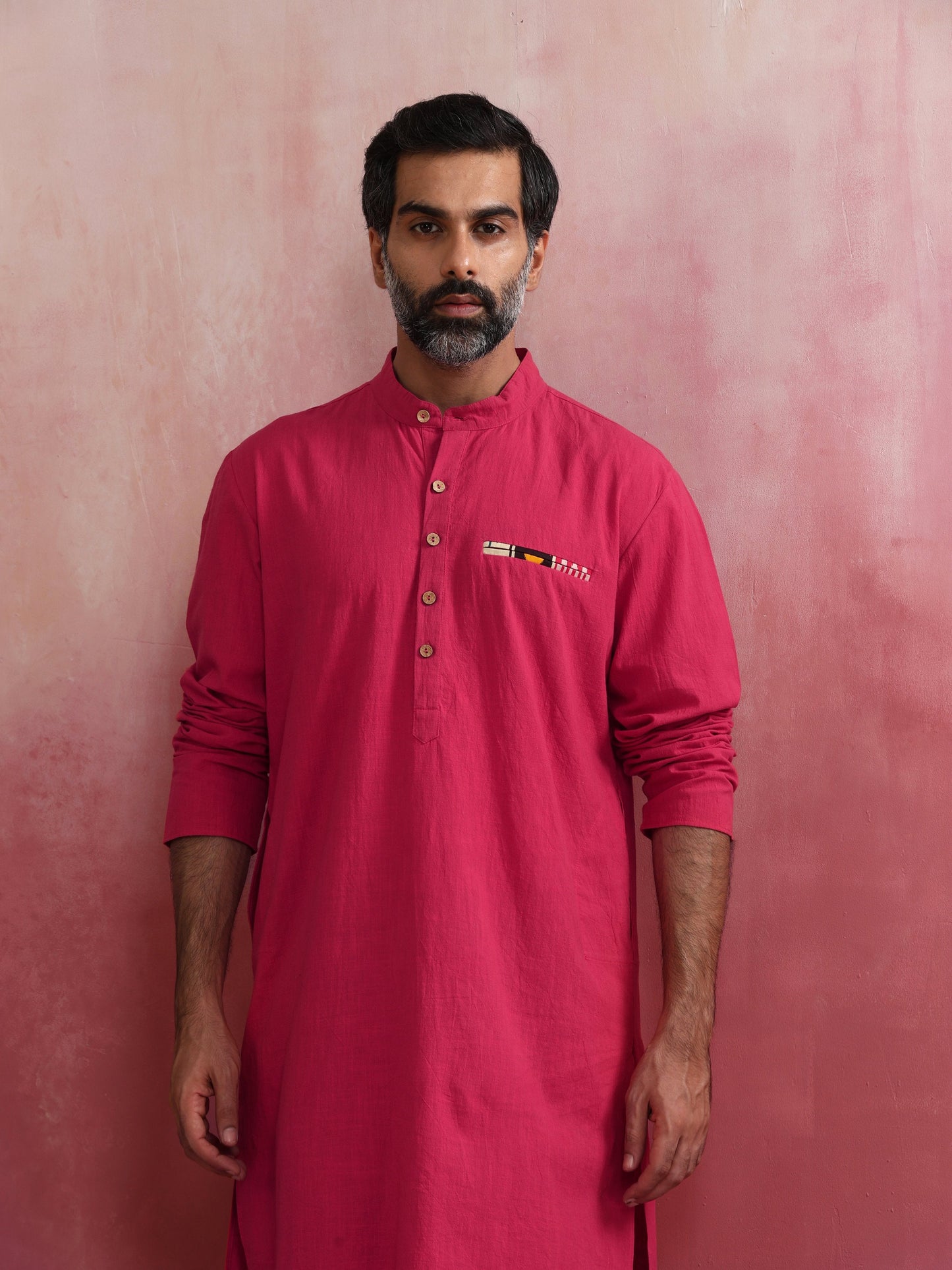 trueBrowns Men's Pink Mandarin Collar Kurta | Swadesiicart
