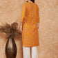 InWeave Women's Fire Yellow Print V Neck Lace Work Straight Kurta - Swadesiicart