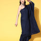 InWeave Women's Navy Mirror Work One Shoulder Kurta Set - Swadesiicart