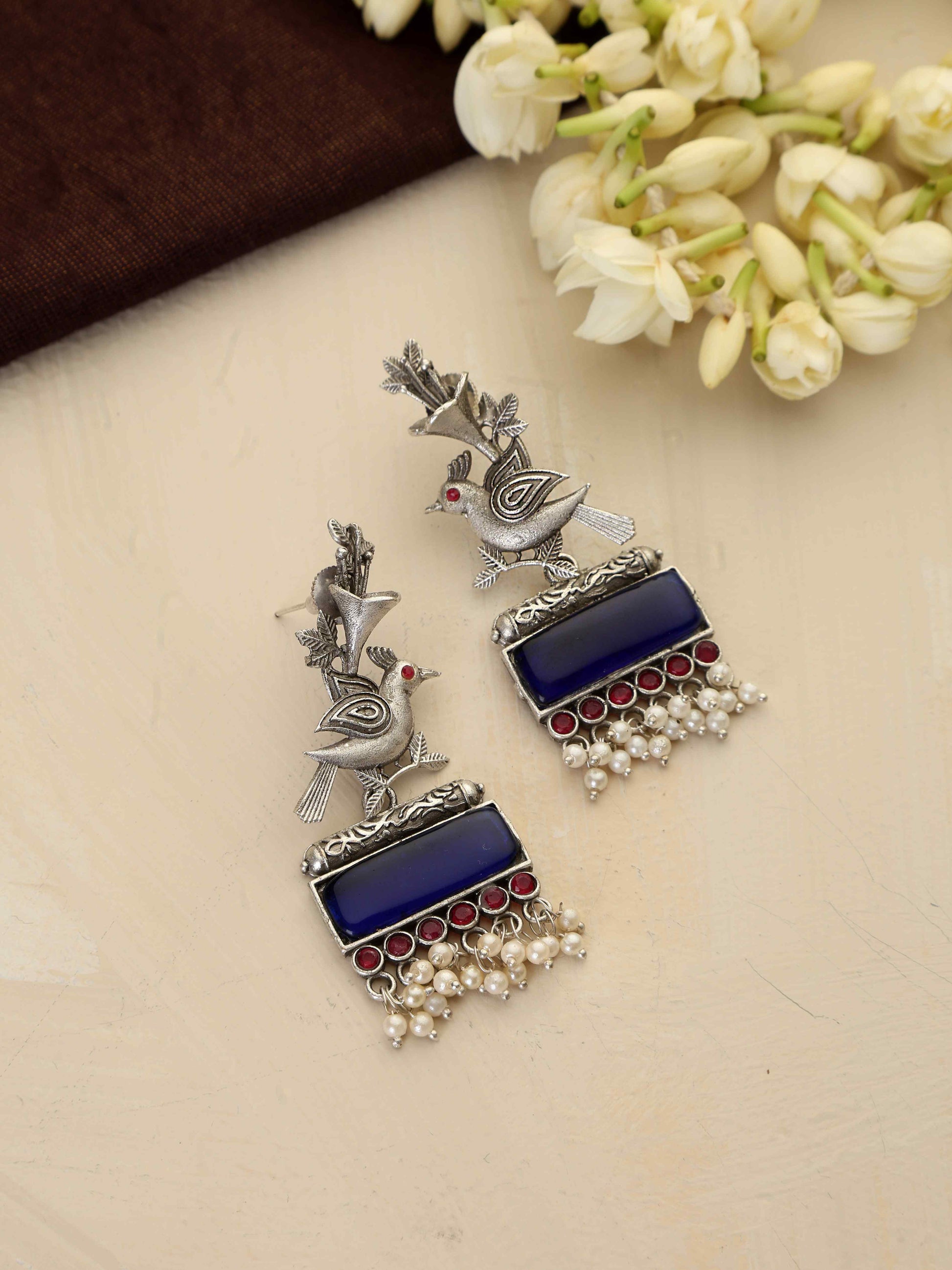 trueBrowns Silver Tone Bird Earrings - Swadesiicart