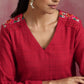 trueBrowns Red Cotton Dobby Kurta Co-ord set - Swadesiicart