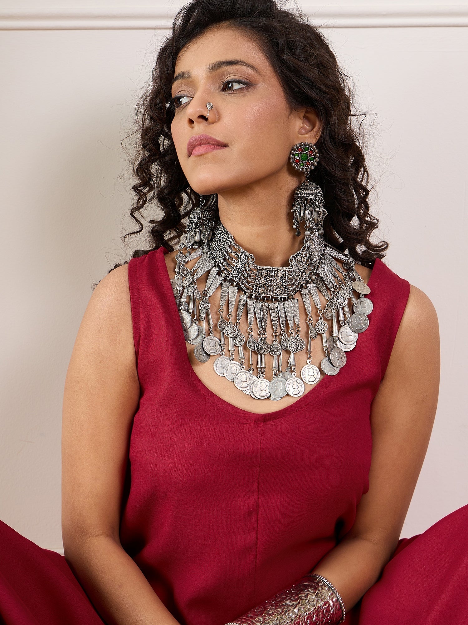 InWeave Maroon Round Sleeveless Jumpsuit - Swadesiicart