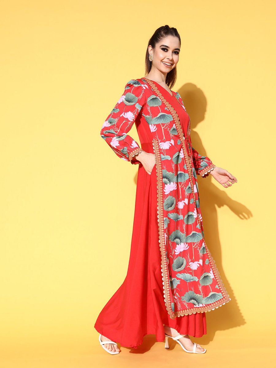 Ahalyaa Floral Printed Tie-Ups Maxi Ethnic Dress | Swadesiicart