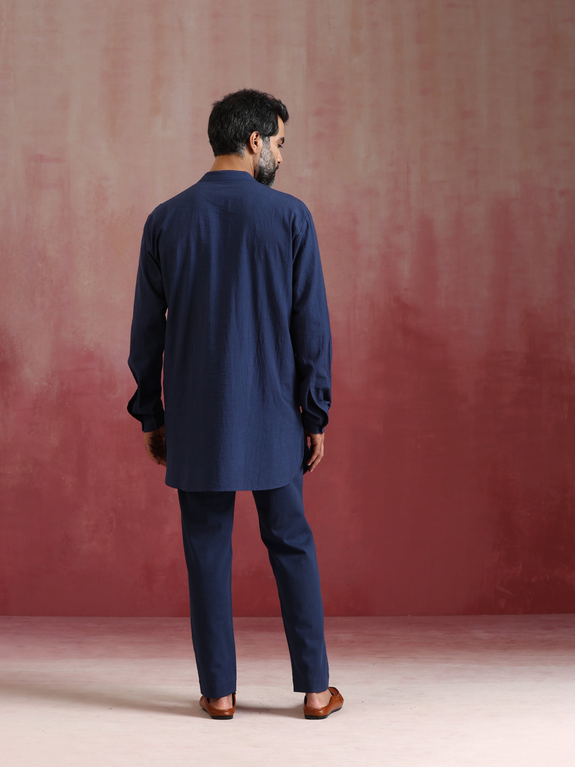 trueBrowns Men's Navy Cotton Mandarin Collar Kurta Co-ord set - Swadesiicart