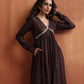trueBrowns Brown Metallic Flared Anarkali Kurta Set | Swadesiicart