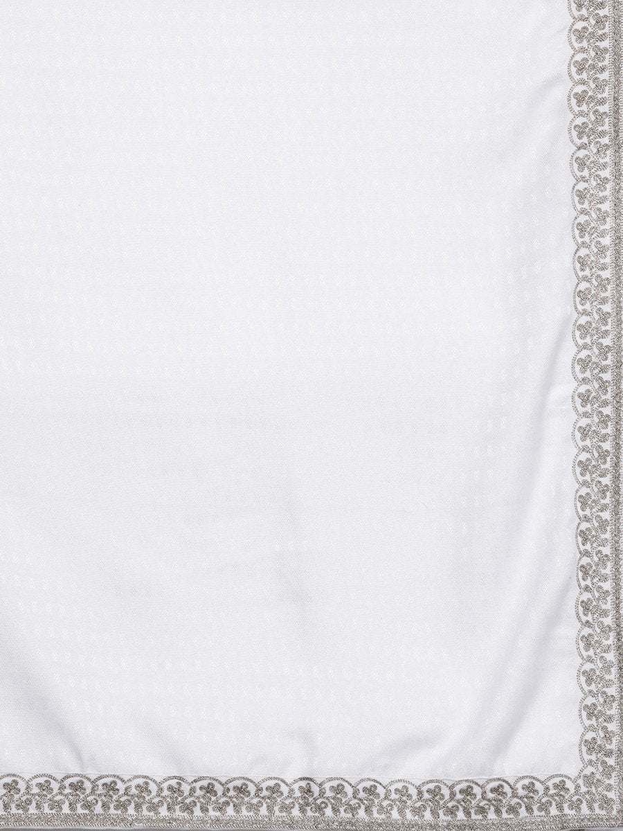 Ahalyaa Women White Ethnic Motifs Embroidered Aari Work Pashmina Kurta with Salwar & With Dupatta | Swadesiicart