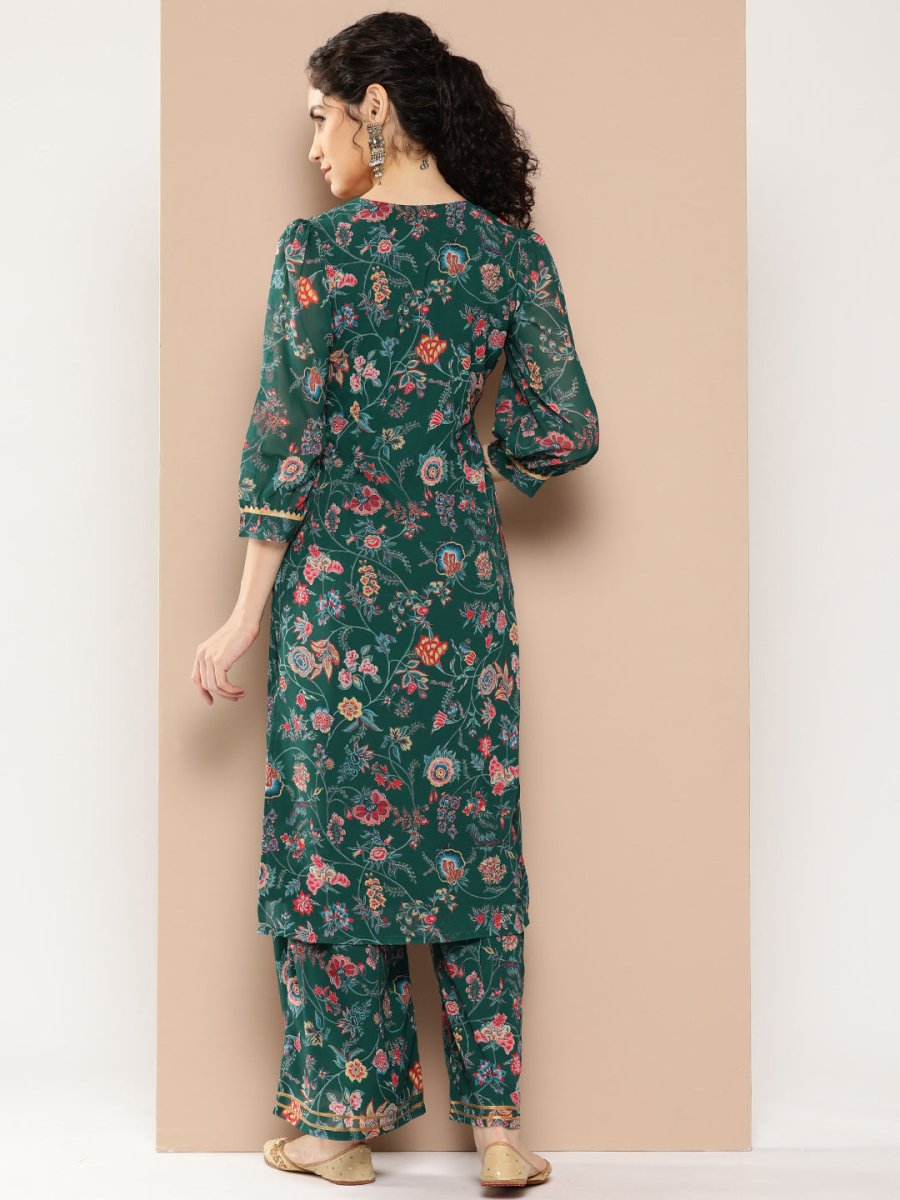 Ahalyaa Women Floral Printed Regular Gotta Patti Kurta with Palazzos | Swadesiicart