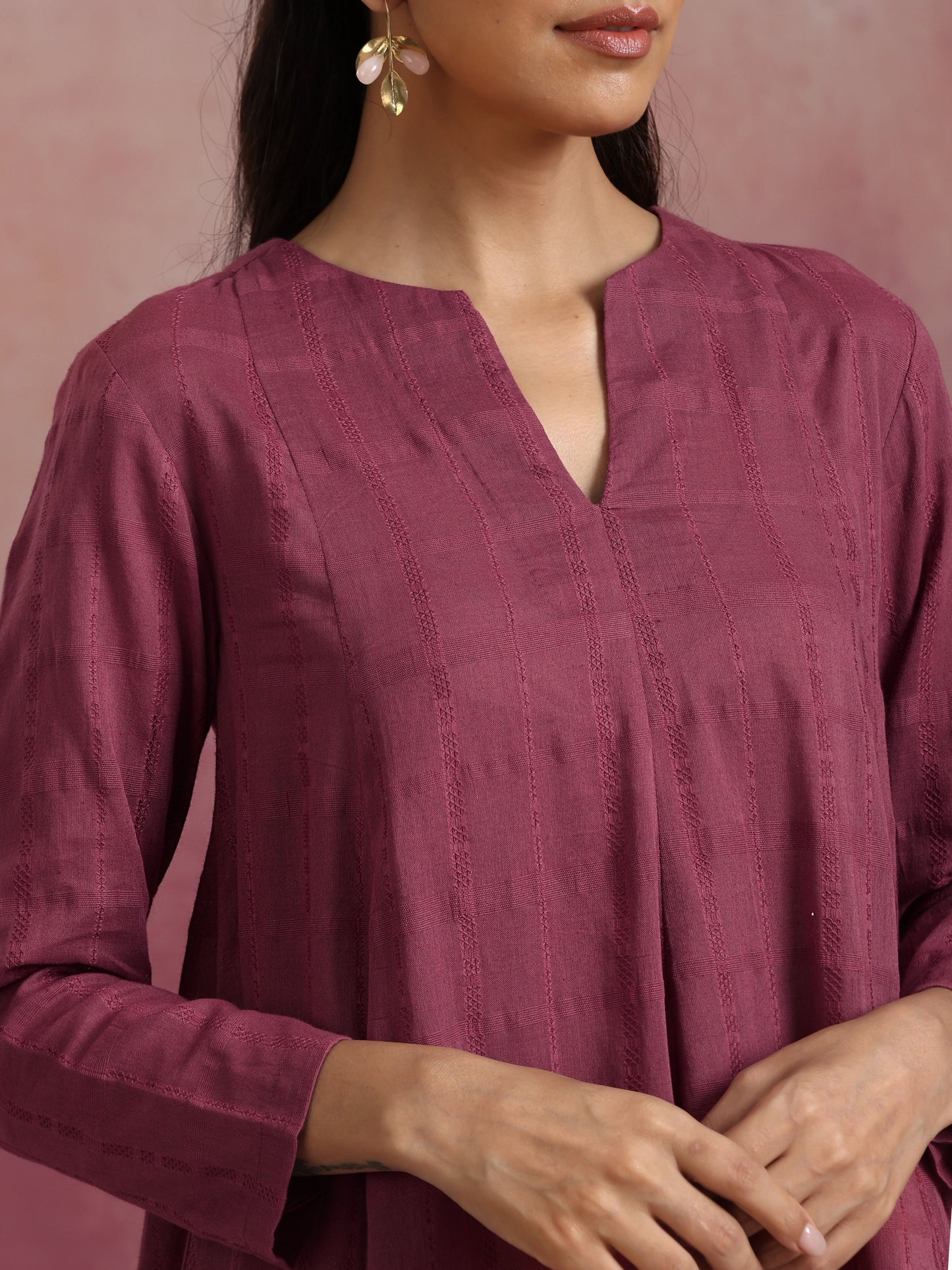 trueBrowns Mauve Cotton Dobby Co-ord set - Swadesiicart