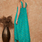 InWeave Women's Aqua S Print Twisted Neckline Kurta Pant Set - Swadesiicart