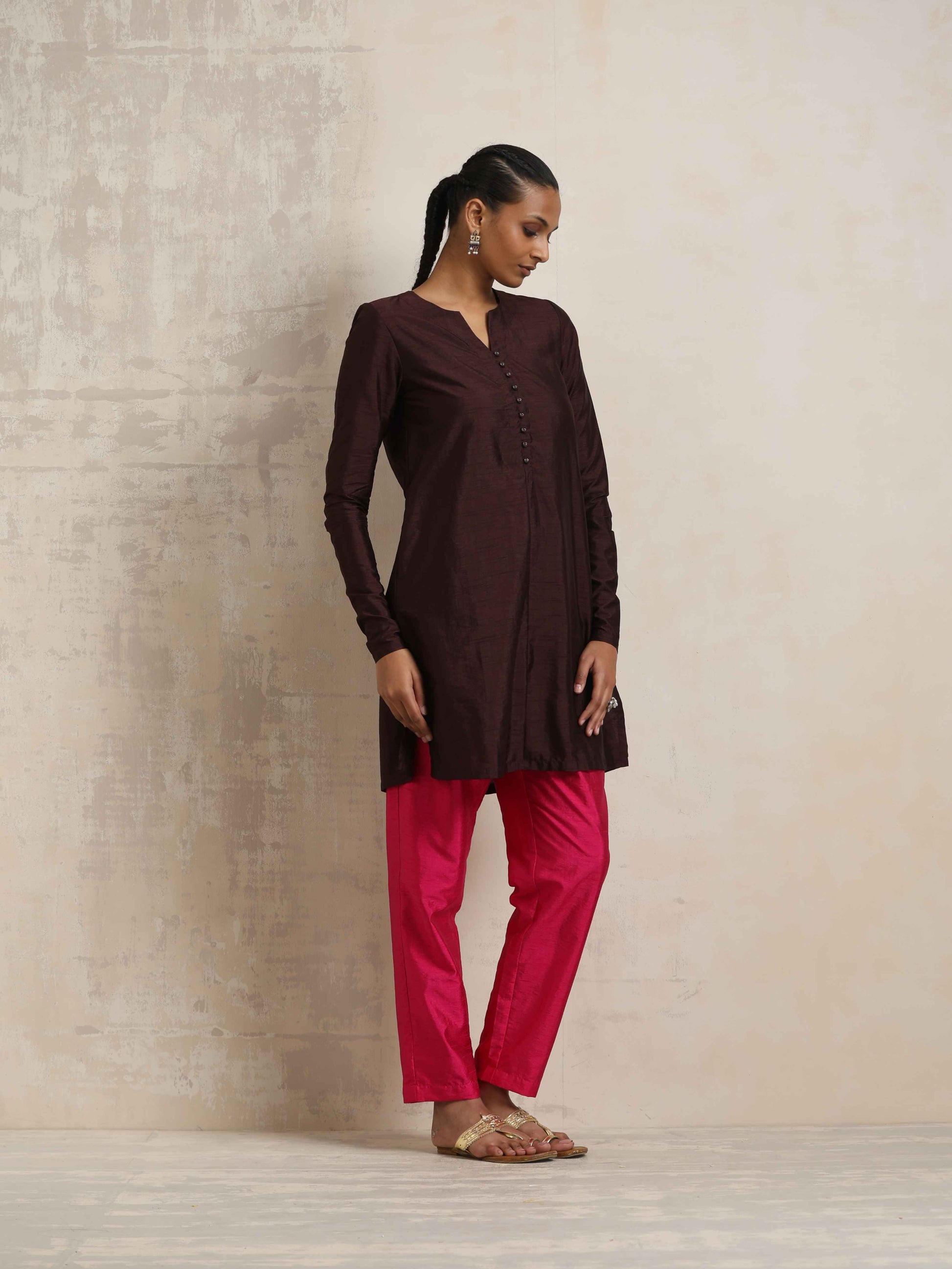 trueBrowns Cola Silk Kurta Co-ord Set - Swadesiicart