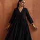 trueBrowns Black Metallic Flared Anarkali Kurta Set | Swadesiicart