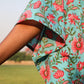 trueBrowns Aqua Cotton Block Print Kaftan Co-Ord Set - Swadesiicart