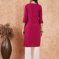 InWeave Women's Wine Printed Neck Patch Work Straight Kurta - Swadesiicart