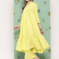 InWeave Women's Lime Green Flared Kurta Set W Green Print Cr Dupatta - Swadesiicart