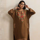 trueBrowns Brown Kashmiri Floral Embroidered Woollen Phiran Kurta | Swadesiicart