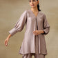 trueBrowns Grey Textured Silk Neck Pleat Co-Ord Set - Swadesiicart