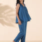 trueBrowns Blue Cotton Dobby Flared Co-ord Set - Swadesiicart