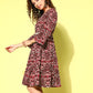 InWeave Women's Wine Pink Ikkat Print Short Dress - Swadesiicart