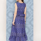 InWeave Women's Blue Floral Paisley Print Long Frill Dress - Swadesiicart