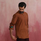 trueBrowns Men's Brown Cotton Mandarin Collar Stylized Kurta | Swadesiicart