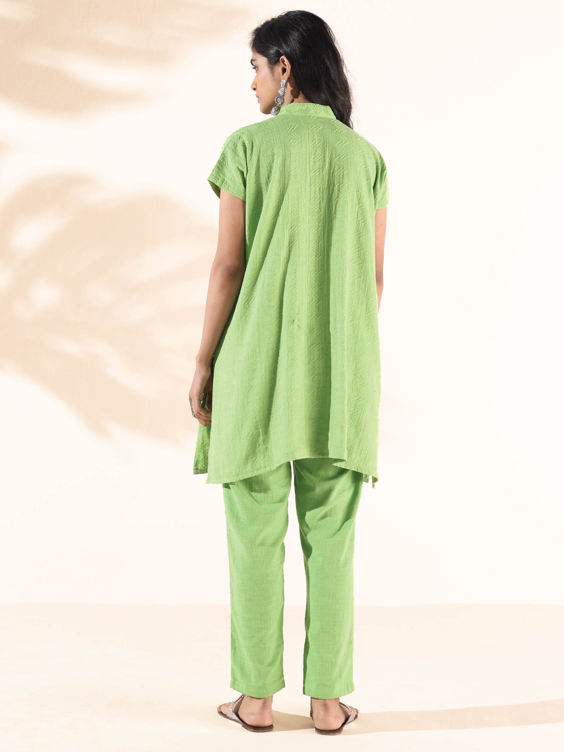 trueBrowns Green Cotton Dobby Shirt Co-ord Set - Swadesiicart