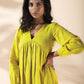 trueBrowns Lime Cotton Dobby Flared Dress | Swadesiicart